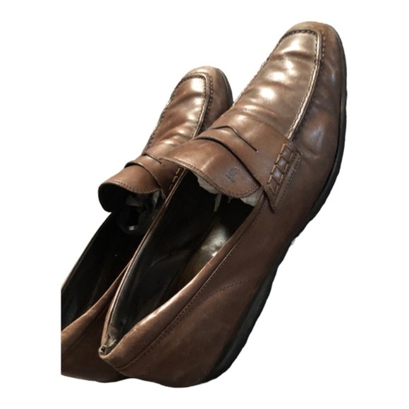 Tod’s men’s distressed look brown leather slip on leather loafers size 11.5 - Picture 6 of 14